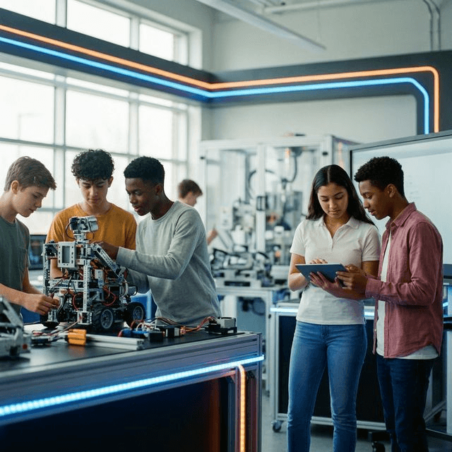 Estudiantes trabajando en robótica