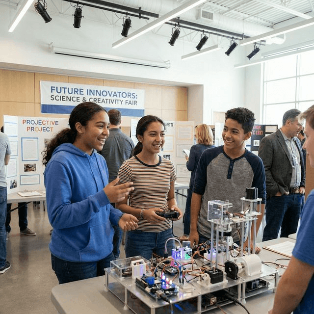 Estudiantes presentando proyecto innovador